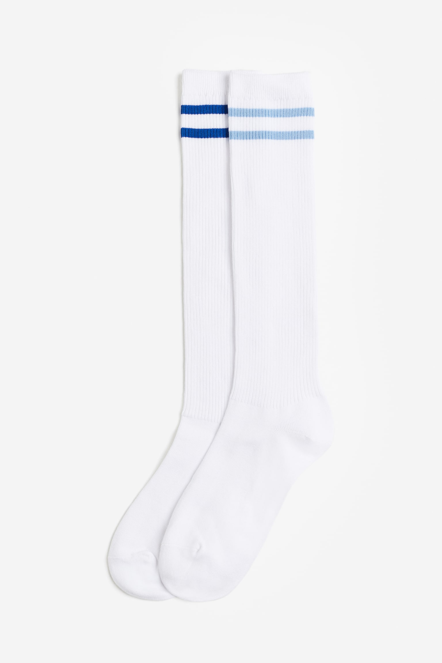 2-pack Knee High Sports Socks - White/Blue stripe - 1