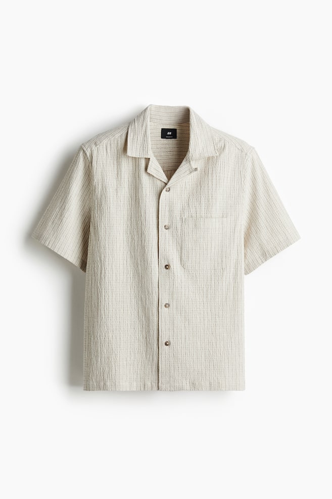 Regular Fit Linen-blend resort shirt - Beige/Black - 1