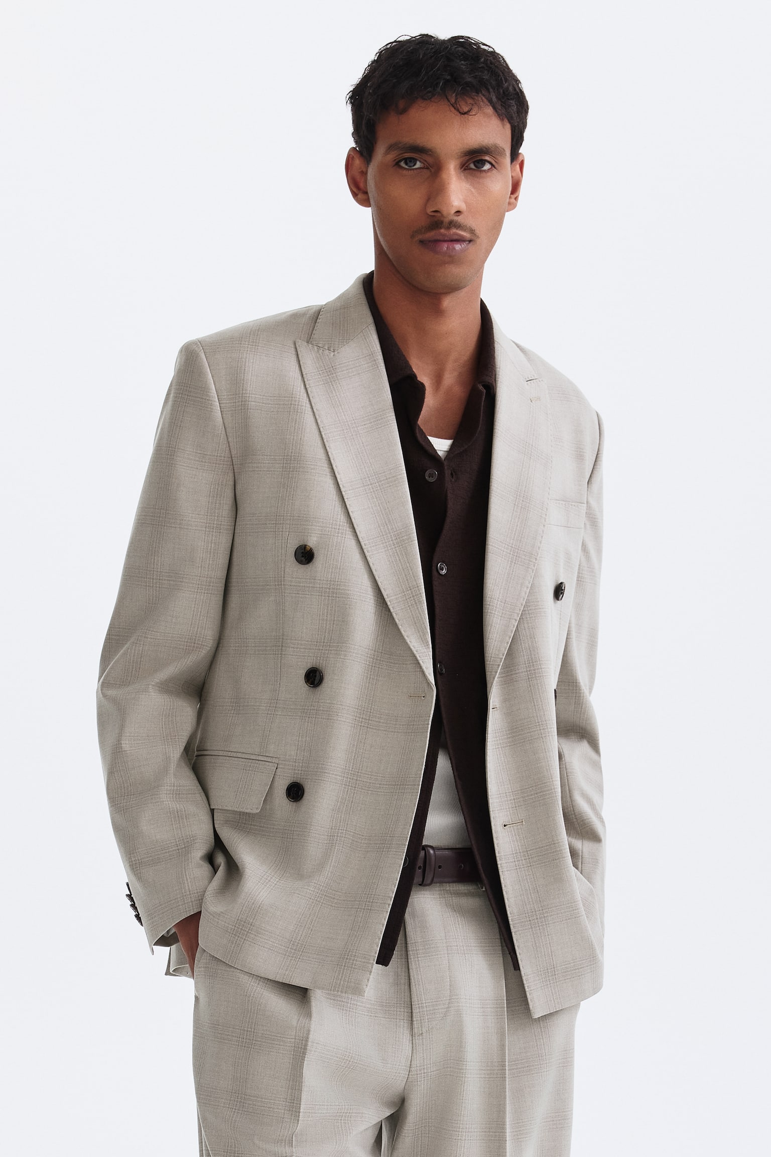 Regular Fit Double-breasted jacket - Beige/Checked - 1