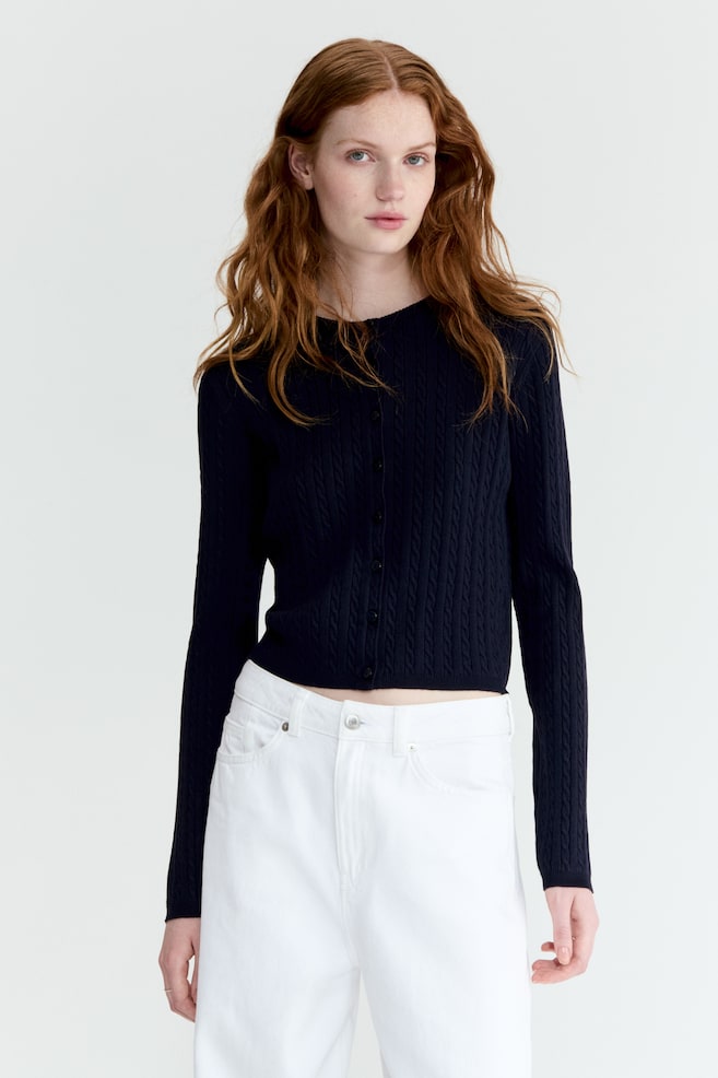 Cardigan tricotat cu torsade - Bleumarin/Albastru-deschis/Galben-deschis/Gri - 2