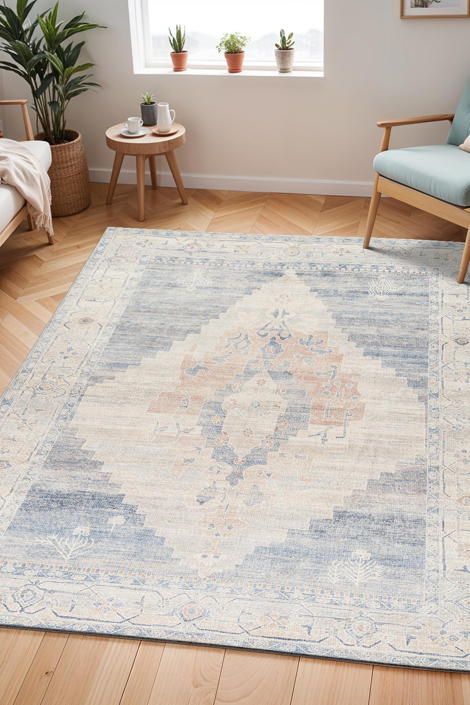 Luca Vintage Traditional Designer Rug - Blue