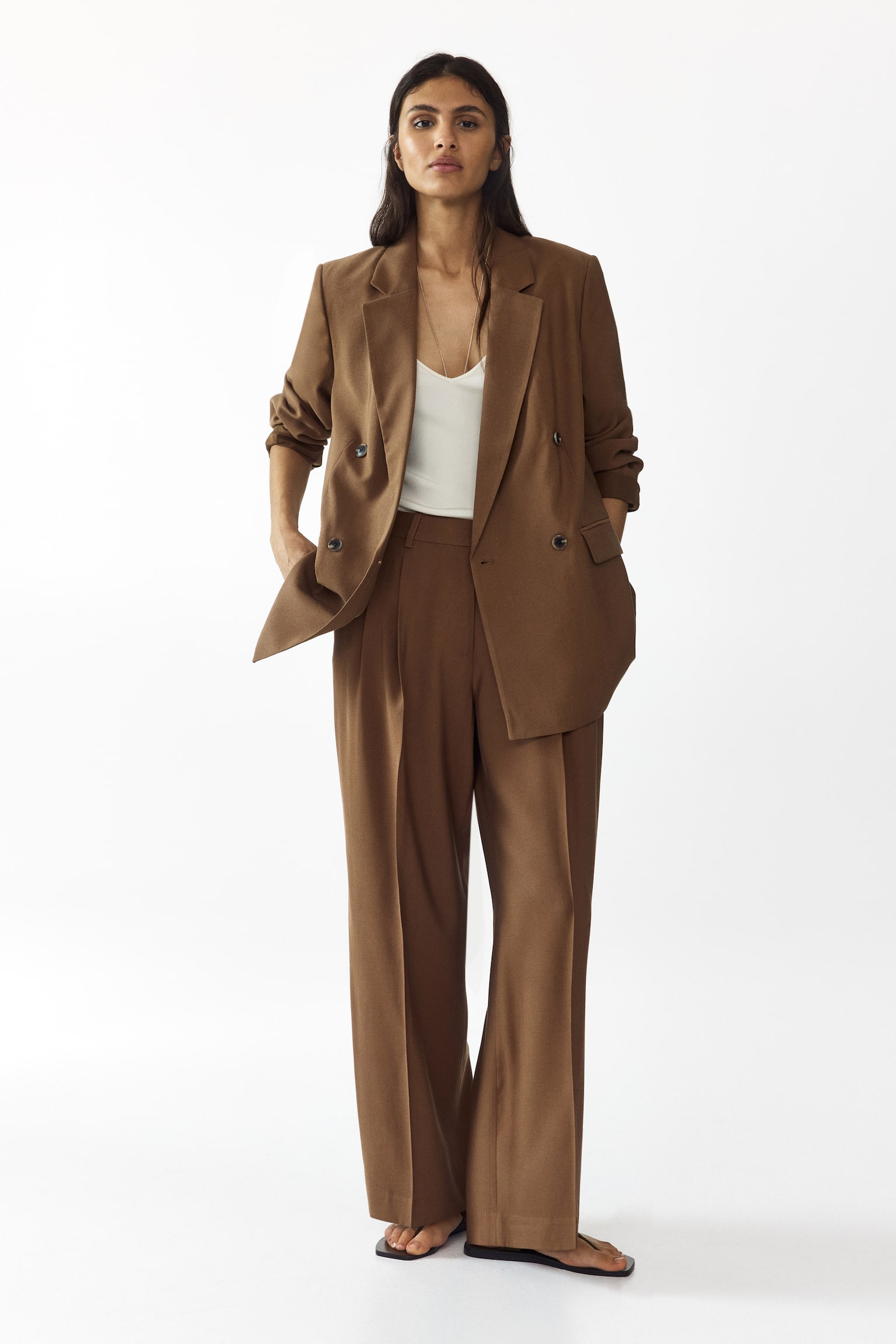 Double-breasted blazer - Brown/Light pink/Cream/Dark brown - 5