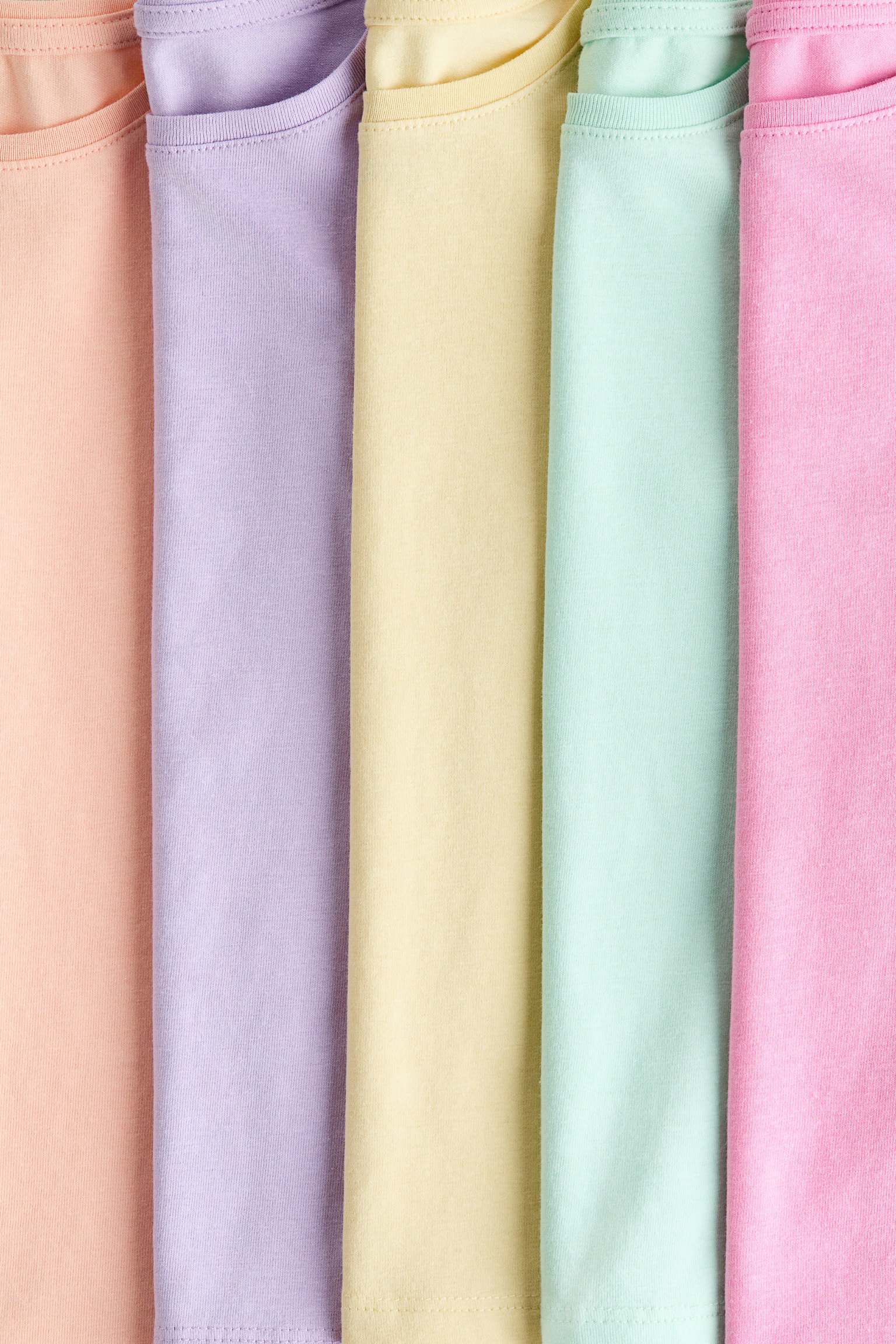 5-pack jersey tops - Pink/Yellow/Purple/Turquoise/Light purple/Mint green/Pink/White/Light pink/Leopard print/Dark grey/Spotted/Dark red/Pink/Dark grey/Spotted/Peach/Green striped/Mint green/Pink - 2