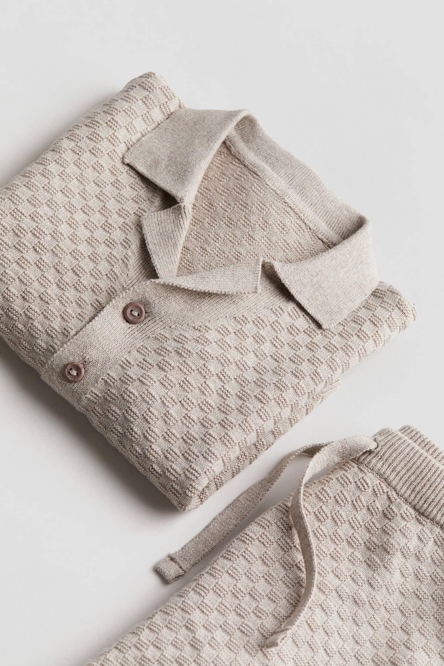 Детские комплекты H&M 2-piece Cotton-knit Set, цвет: Светлый бежевый — фото 2