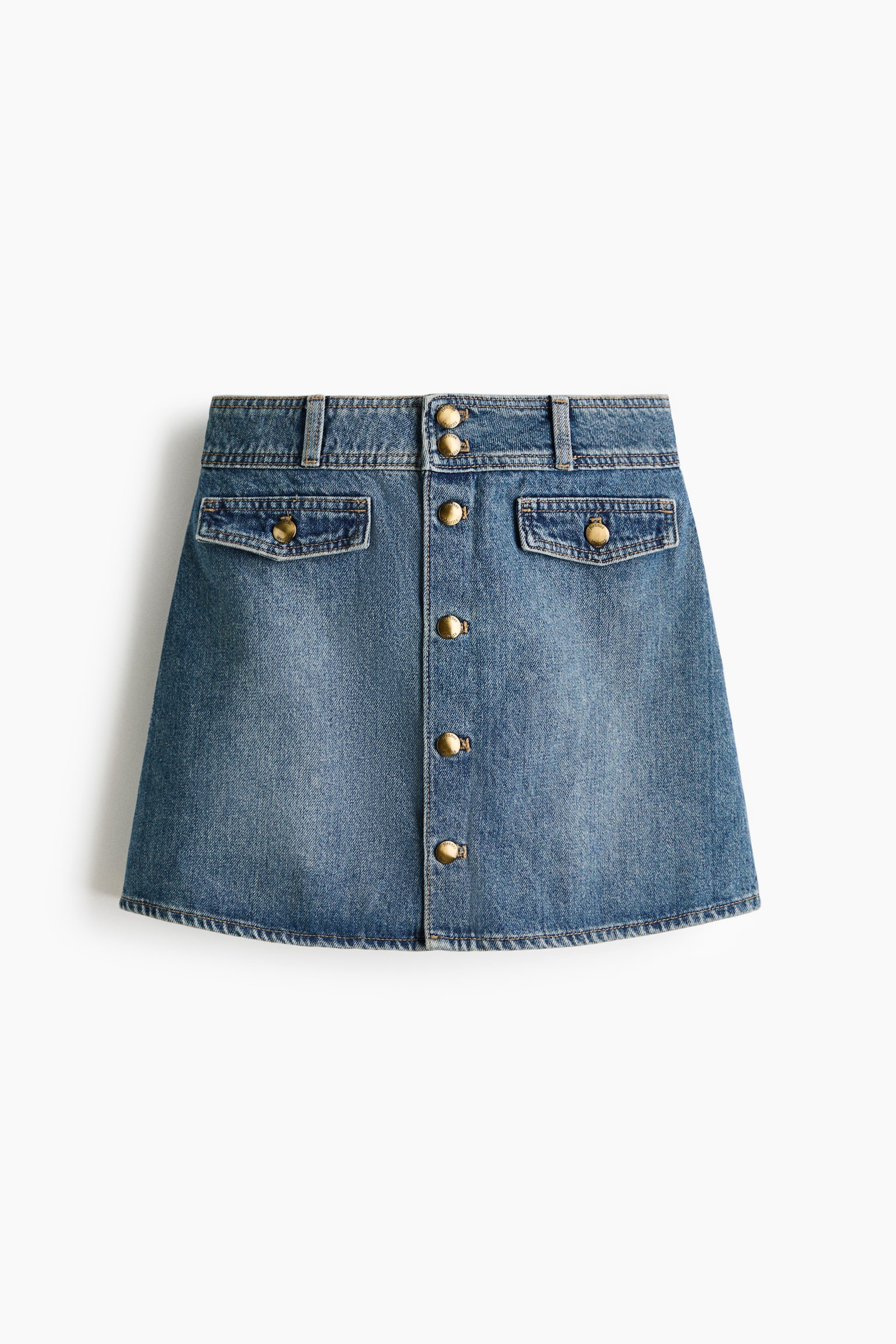 A-line denim mini skirt - Denim blue/Dark brown/Dark denim blue - 1