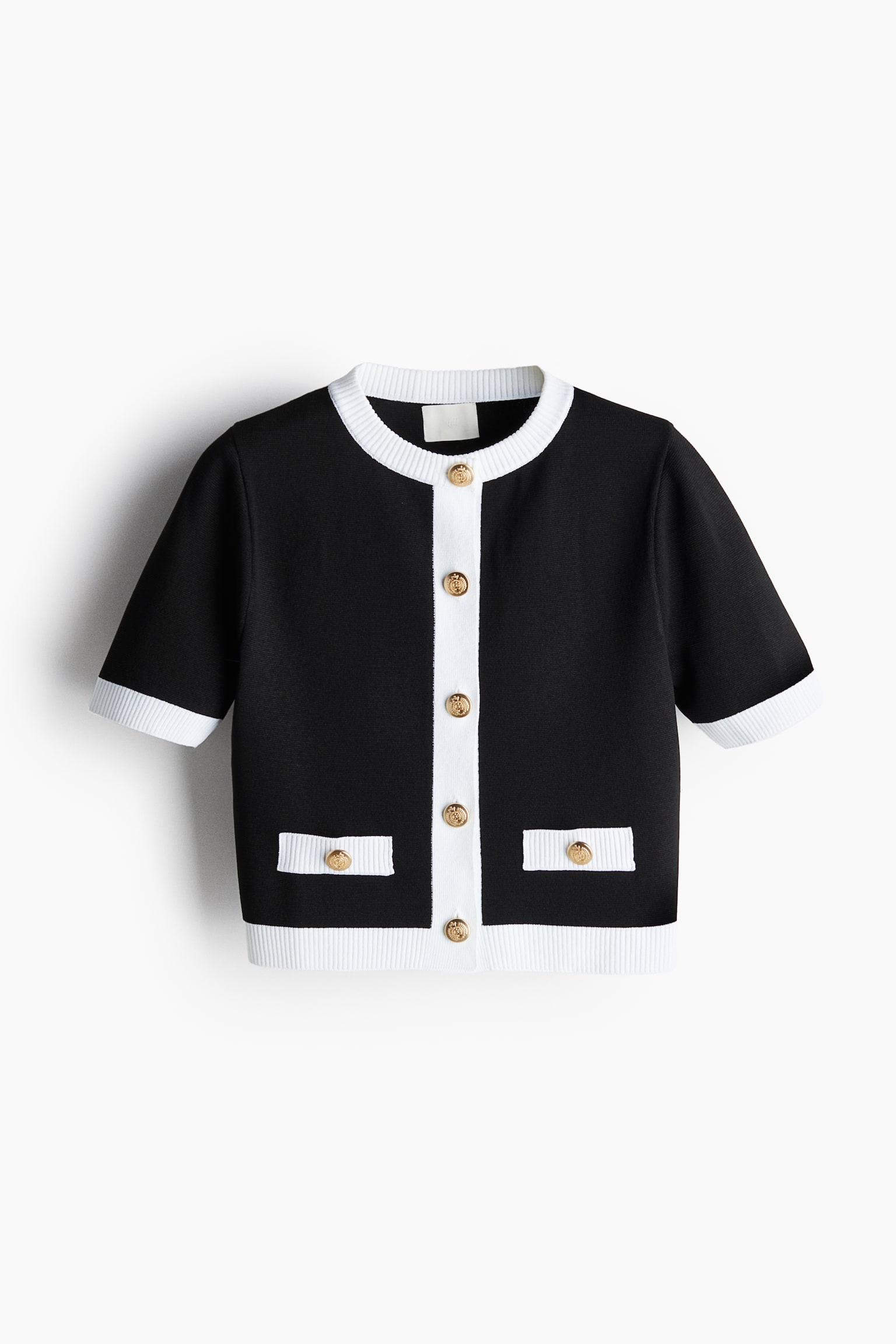 Short Sleeve Cardigan - Black/White - 2