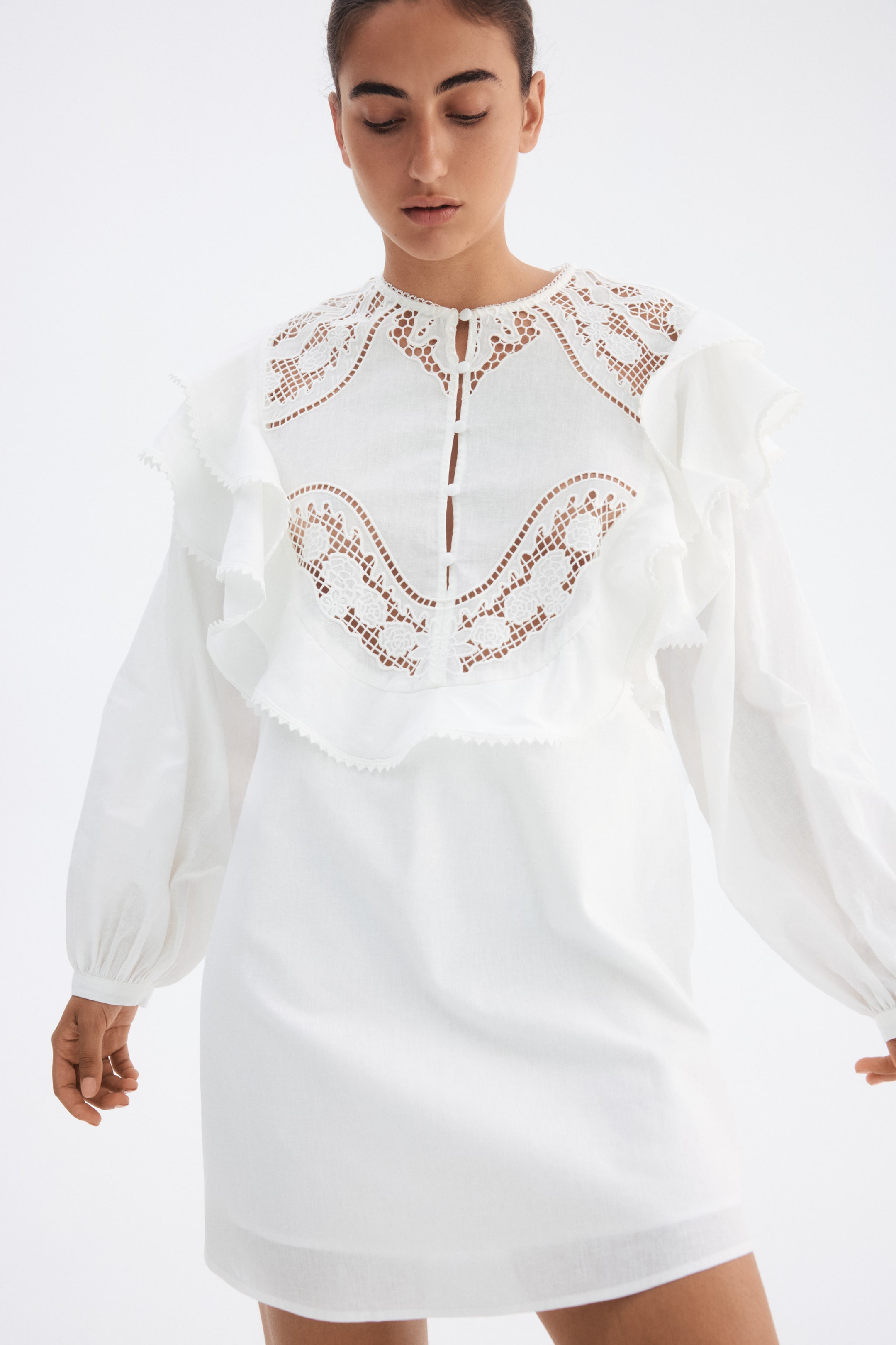 Büyük resmi görüntüle: Keten Karışımlı Tunik Elbise - Beyaz - KADIN | H&M TR 1