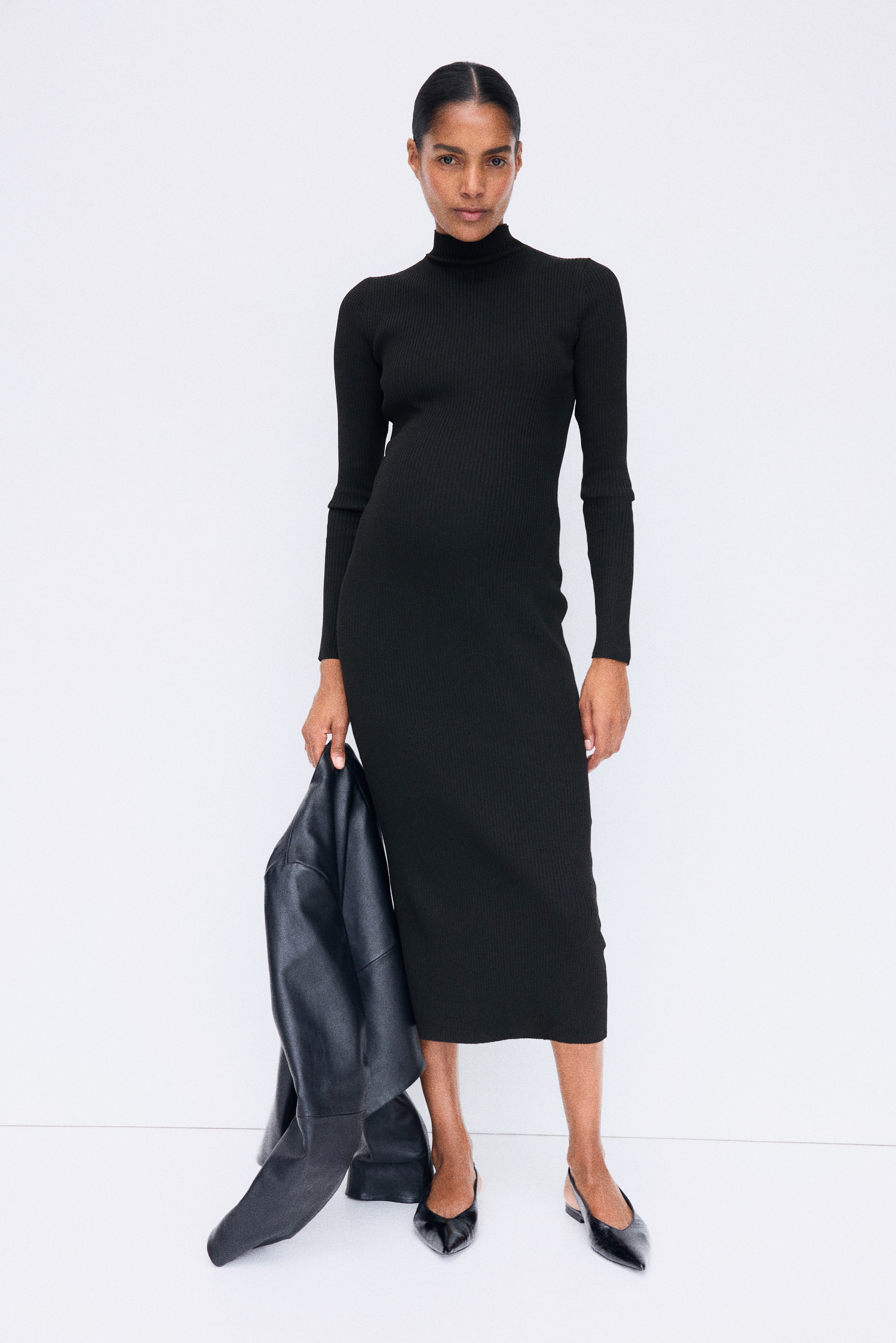 Women's Dark brown MAMA Rib-Knit Mock Turtleneck Dress