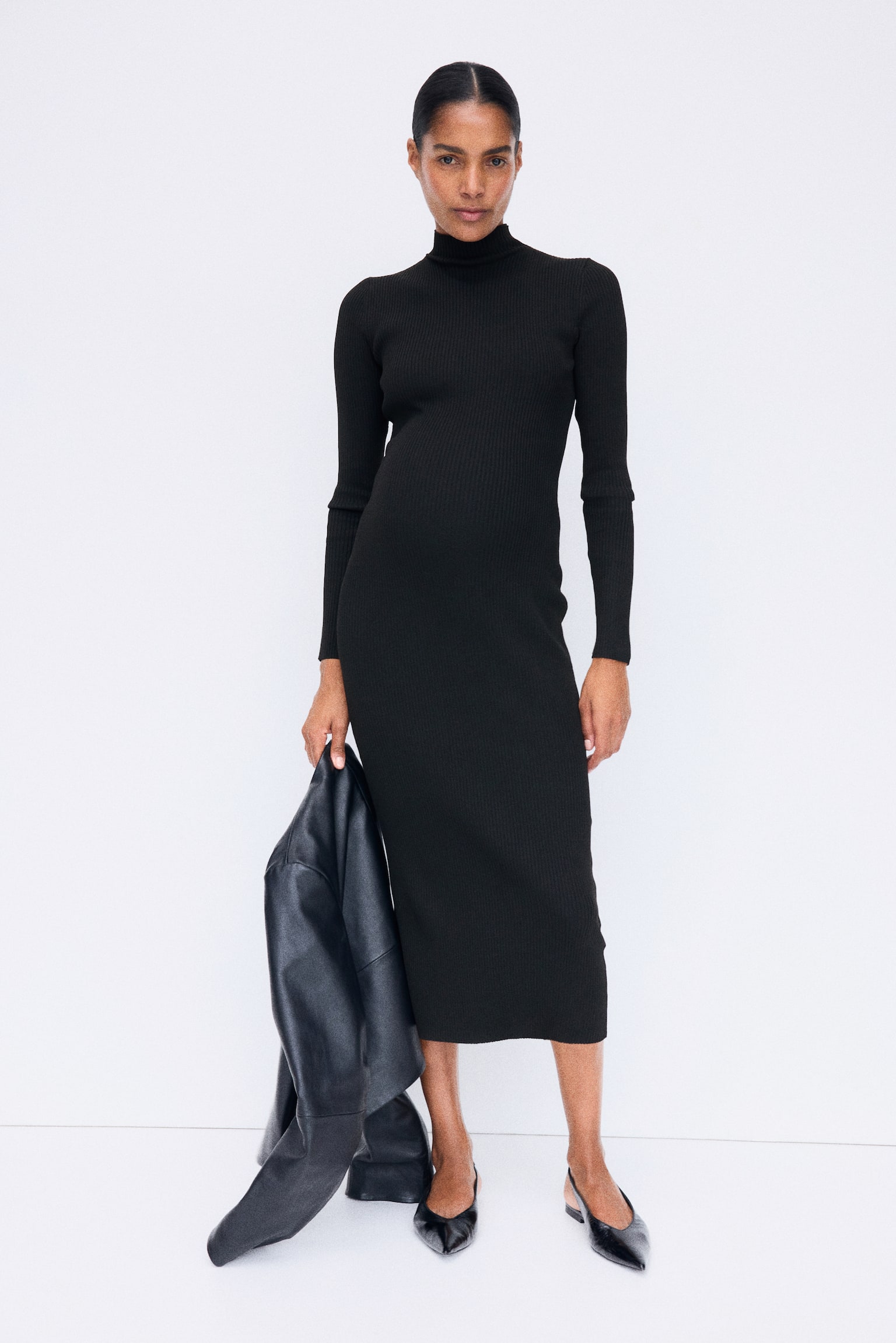 Женское платье H&M Mama Rib-Knit Mock Turtleneck, цвет: Чёрный — фото 4