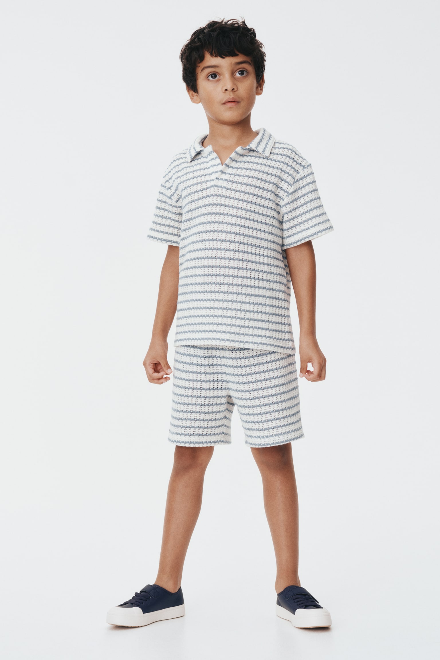 2-piece textured-knit set - White/Blue striped - 6