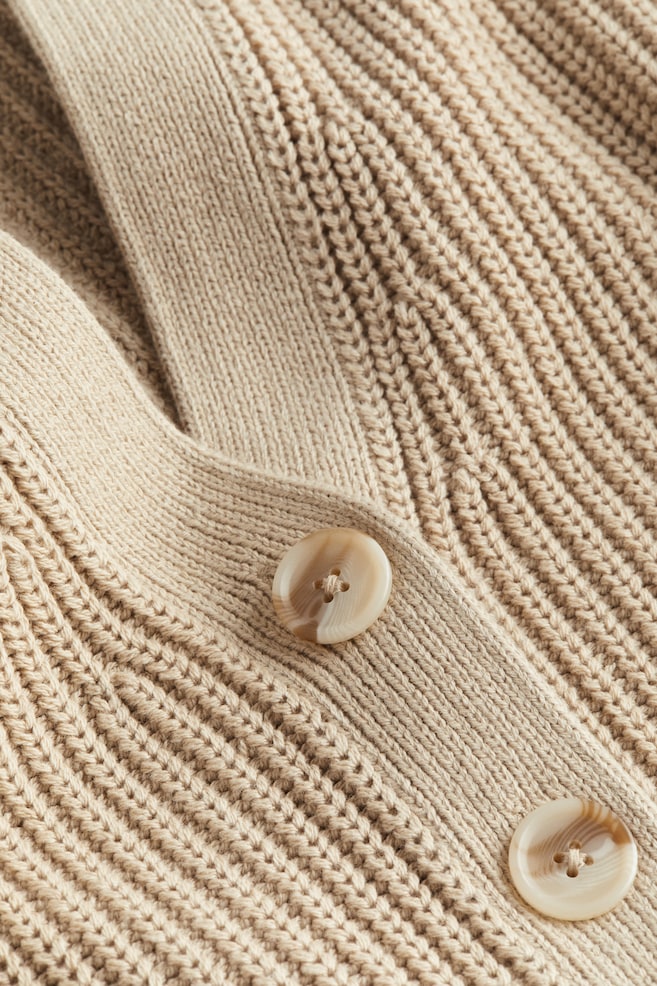 Rib-knit cardigan - Beige/Cream/Dark brown - 3