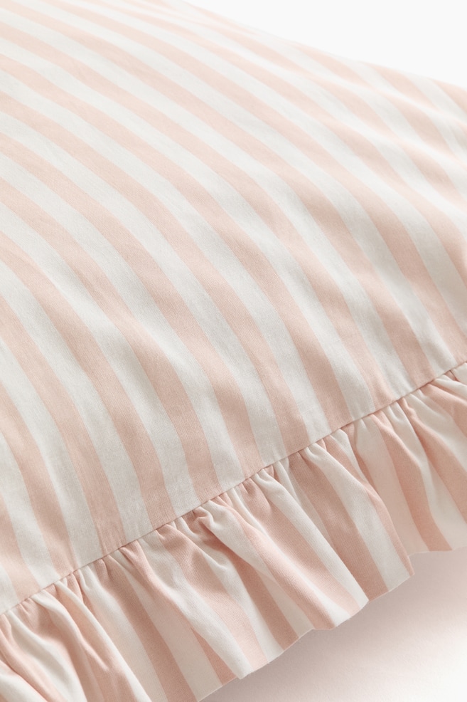 Ruffle-Trimmed Cotton Pillowcase-Powder pink/striped - 3