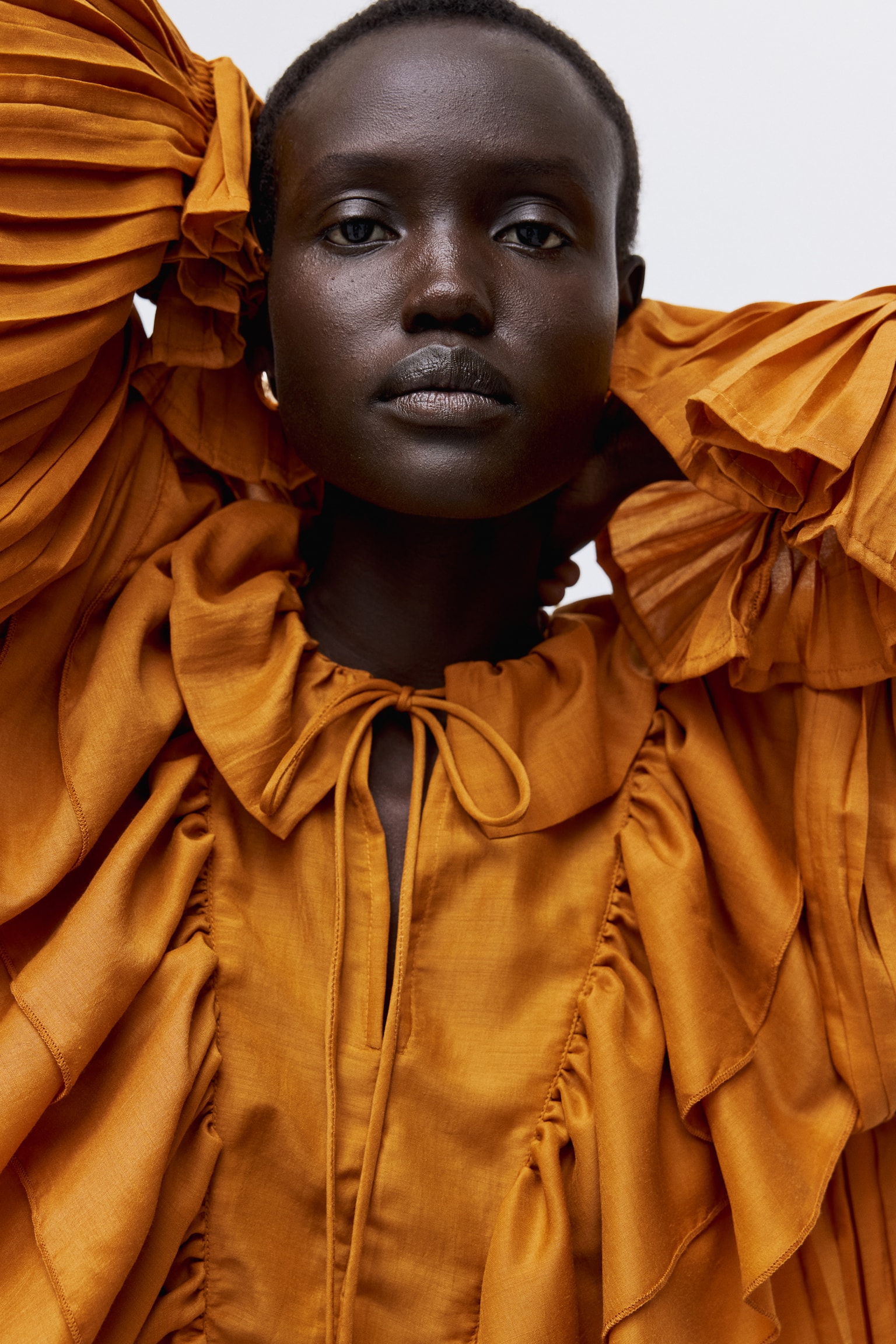 Pleated flounce-detail blouse - Dark yellow/Black - 5