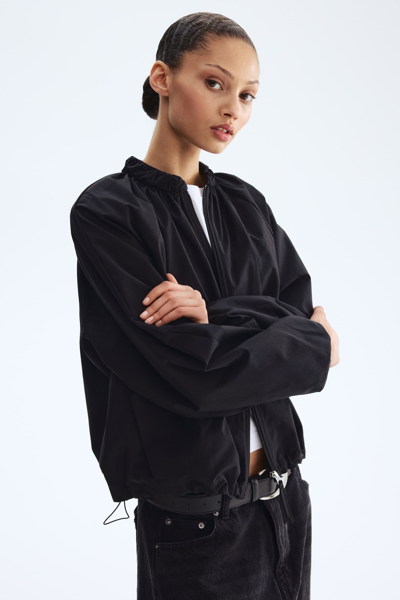 Jachetă de aviator cu încrețituri - Negru/Roșu-aprins/Maro/imprimeu leopard/Maro/Albastru-denim - 2