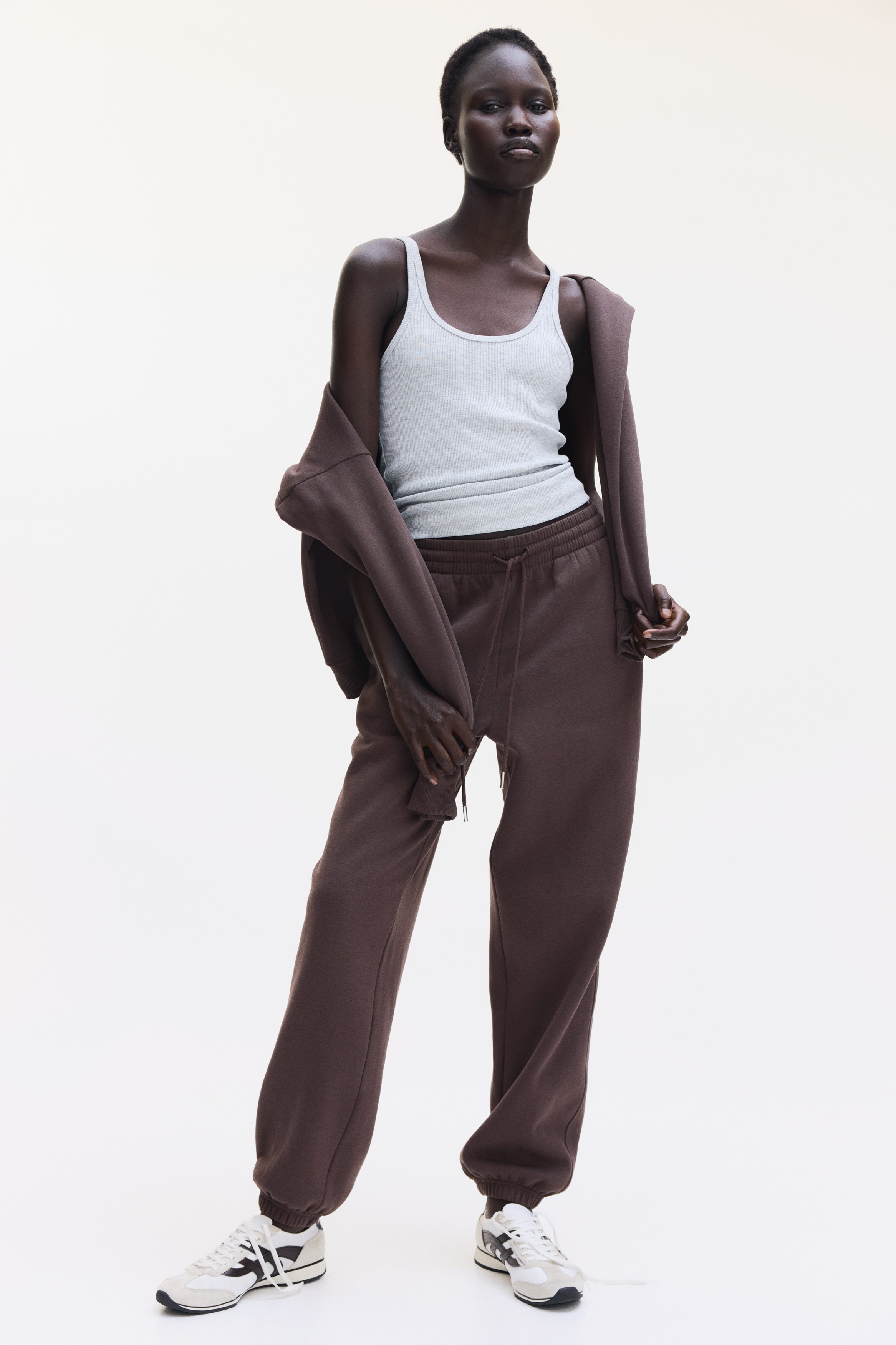 H & M - コットンブレンドスウェットパンツ - ブラウン