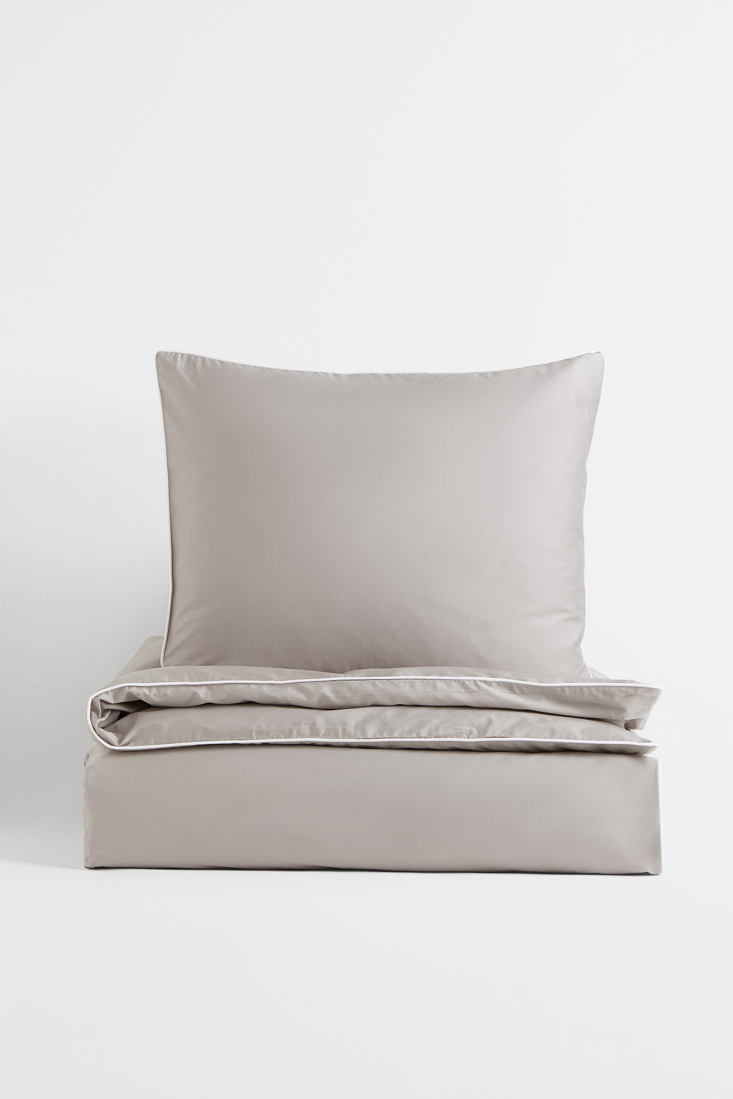 Set funda de duvet individual en satín de algodón - Greige/Blanco
