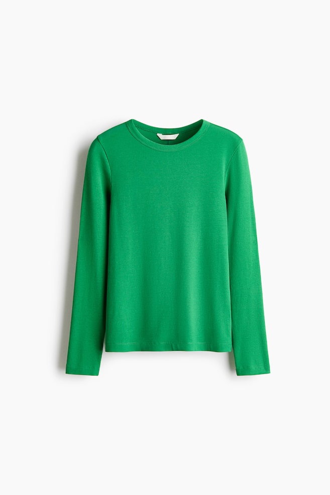 Long-sleeved ribbed top - Green/White/Dark dusty purple/Grey marl/Cream/Striped/Dark khaki green - 1