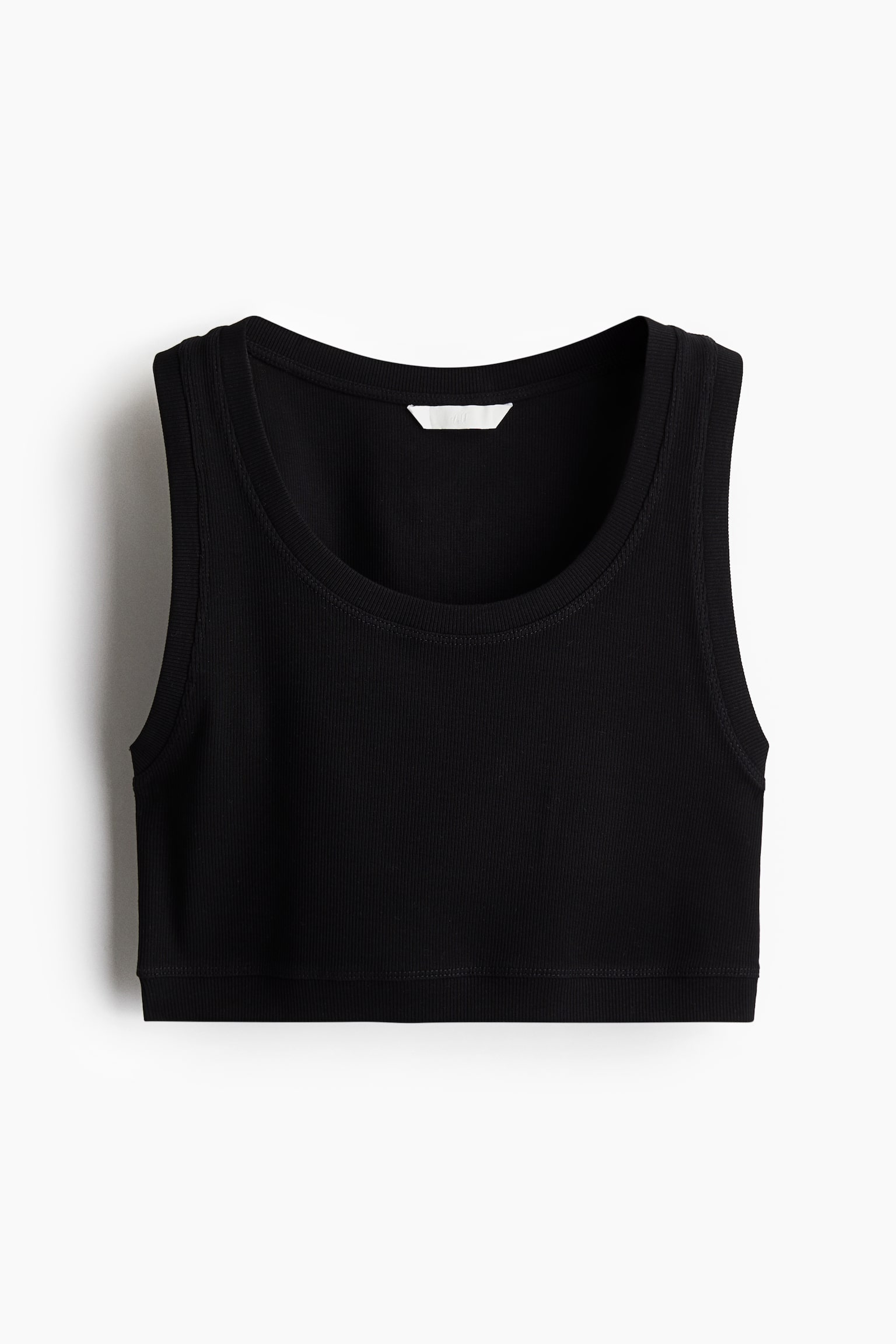 Женский топ H&M Cropped Ribbed Tank Top, цвет: Чёрный — фото 1