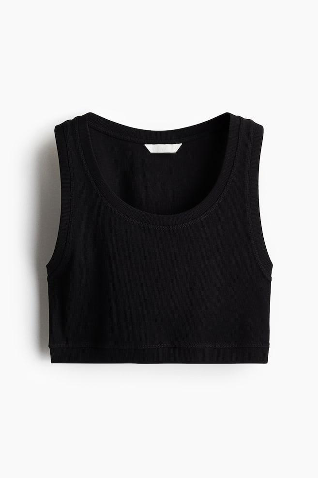 Cropped Ribbed Tank Top - Black/White/Dark brown - 1