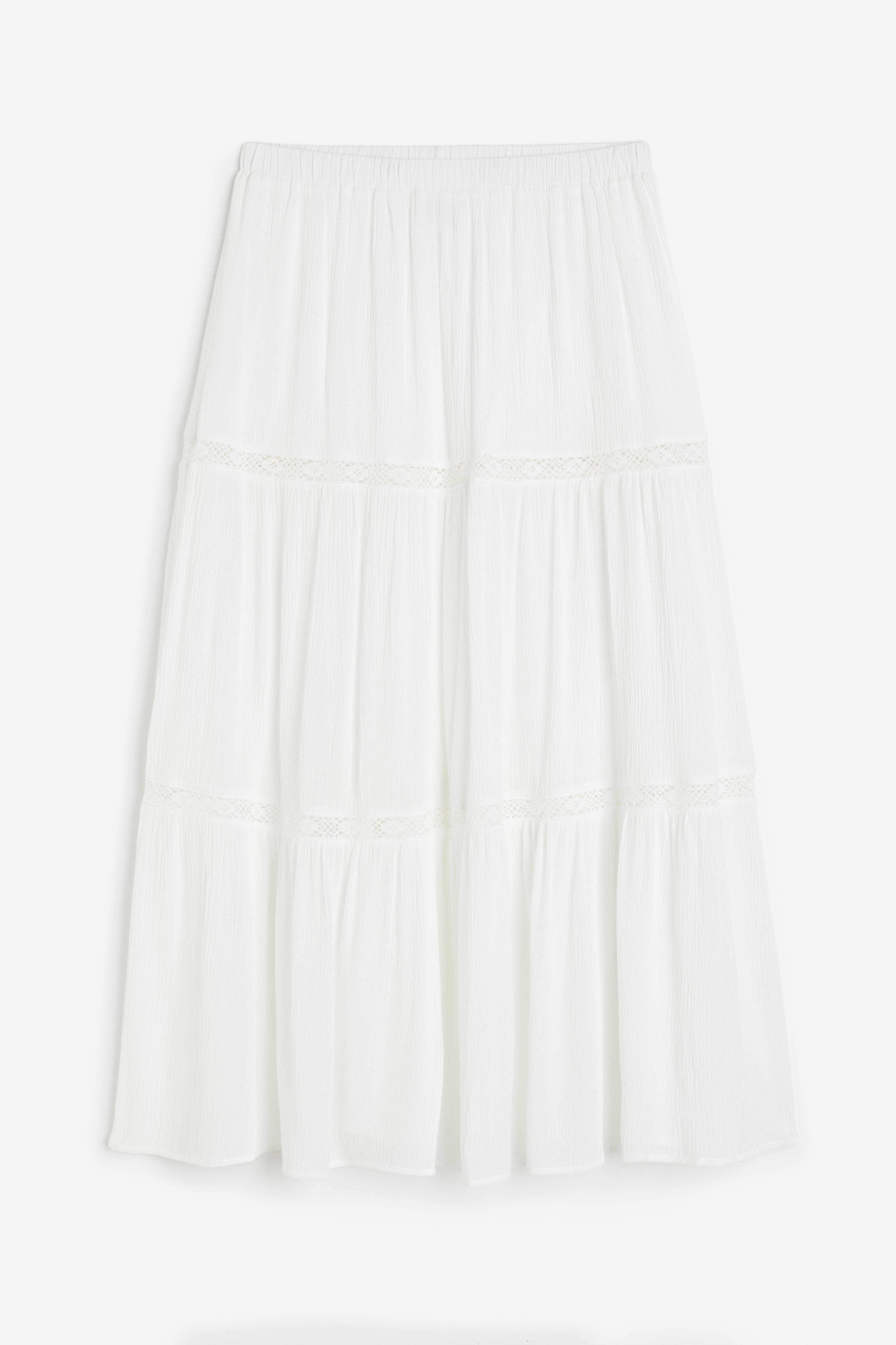 Lace-detail Crêped Skirt - Regular waist - Long - White - Ladies | H&M US