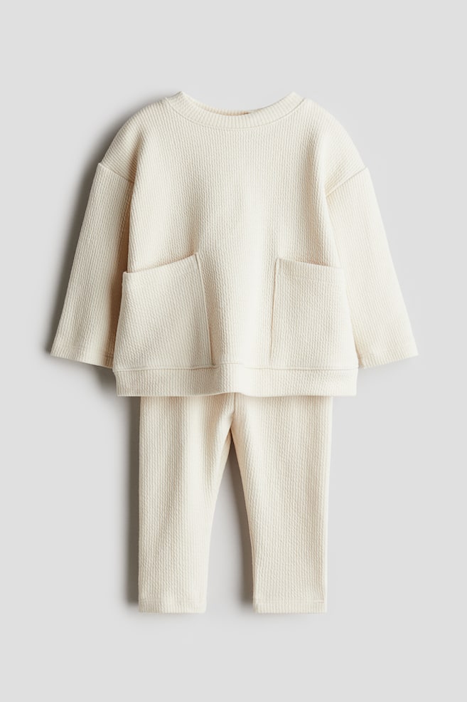 2-piece Cotton Jersey Set - Light beige/Beige - 1