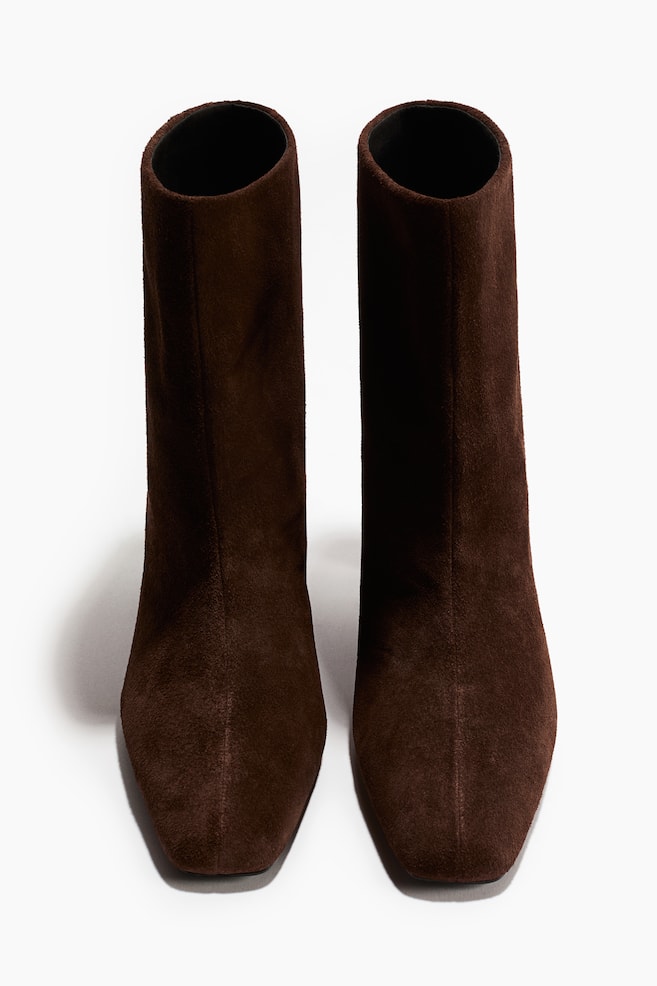 Heeled Split Suede Ankle Boots - Dark brown - 3