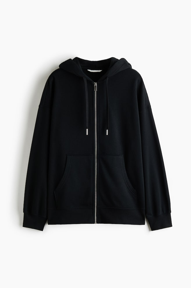 Oversized hoodie med lynlås - Sort/Mørk grålilla - 1