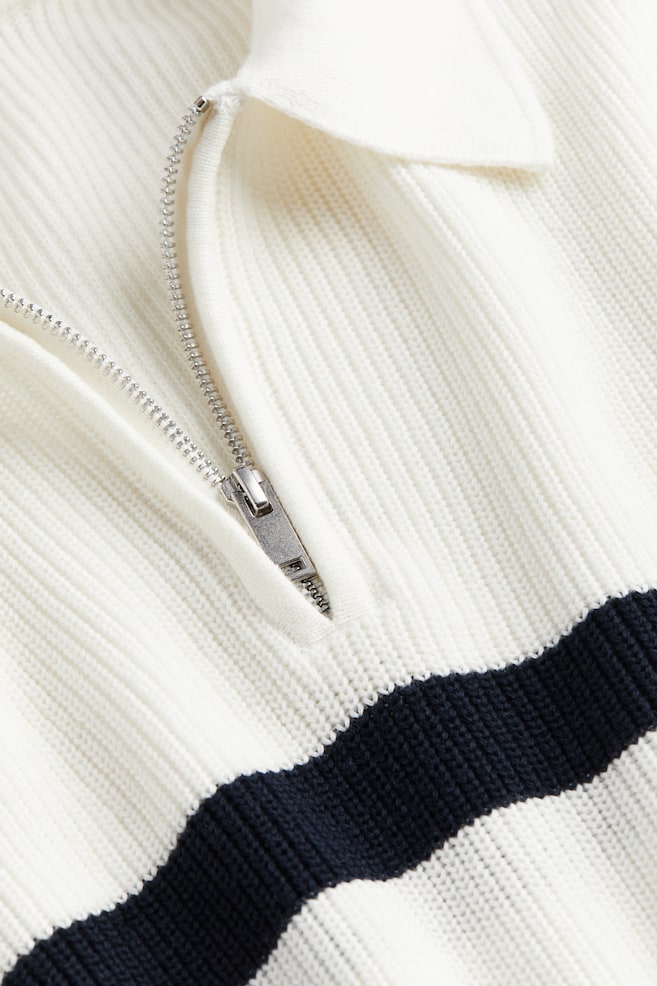 Loose Fit Zip-top polo jumper - White/Dark blue striped/Navy blue/Striped - 4