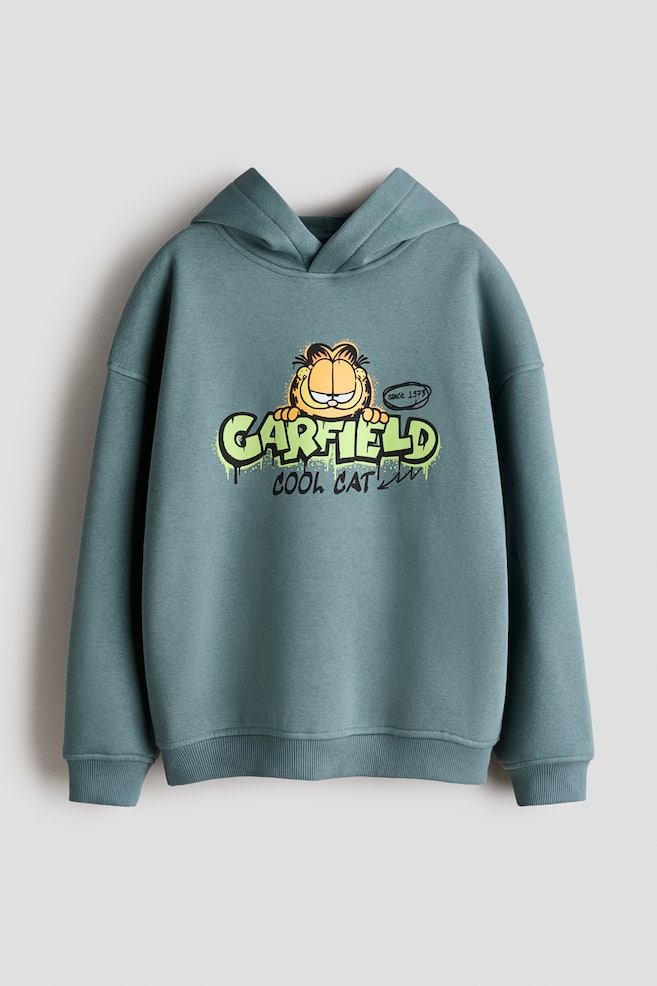 Hoodie with Printed Motif - Turquoise/Garfield - 1