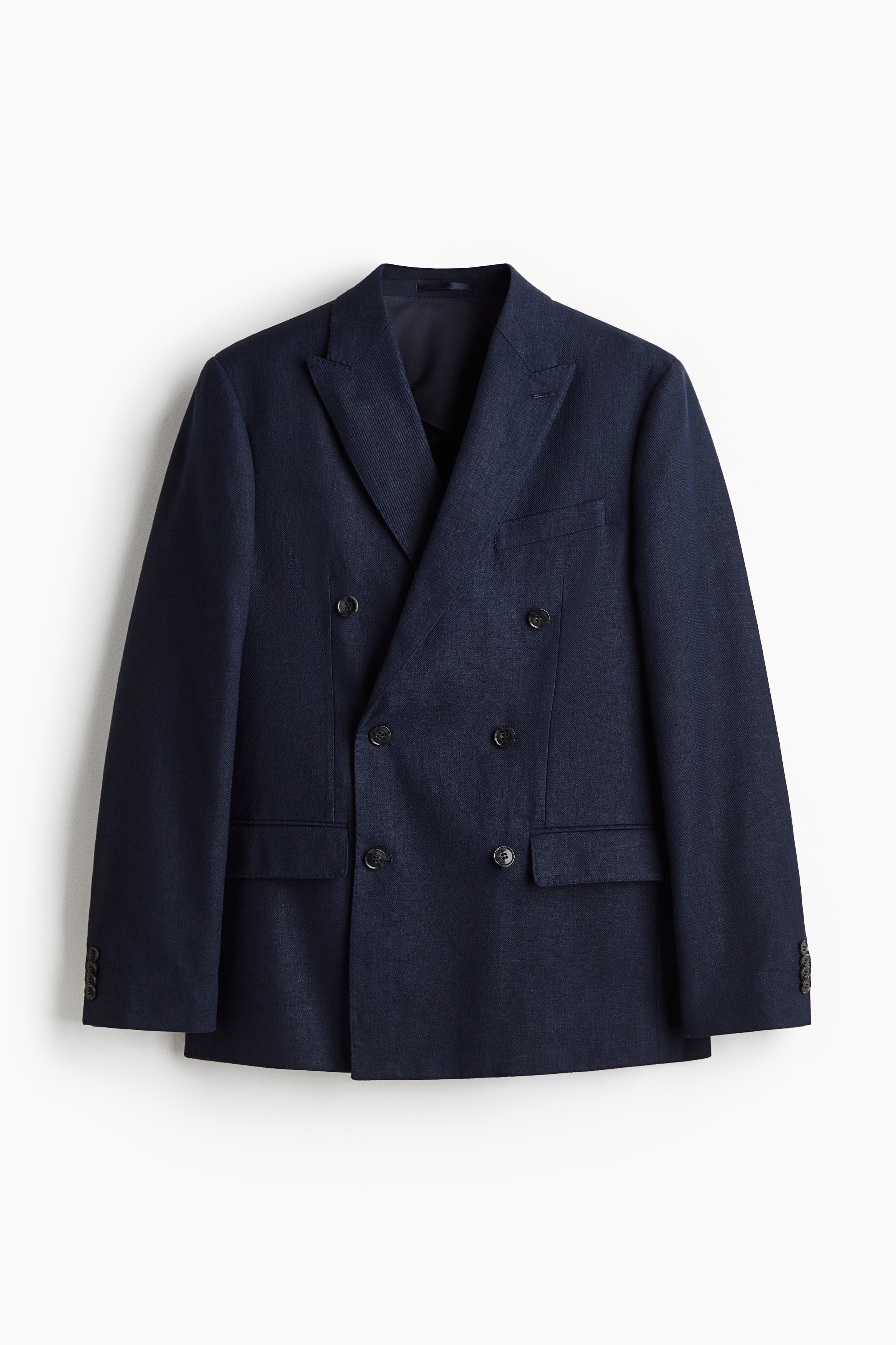 Zweireihiger Blazer aus Leinenmix - Marineblau