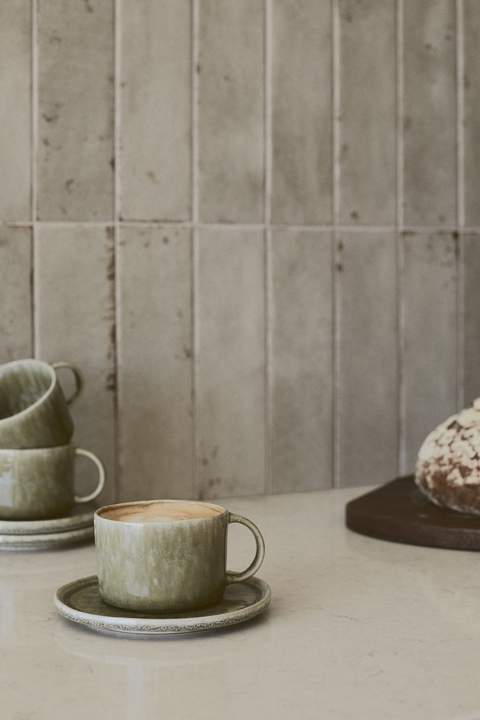 Reactive-glaze mug and saucer - Green - 2