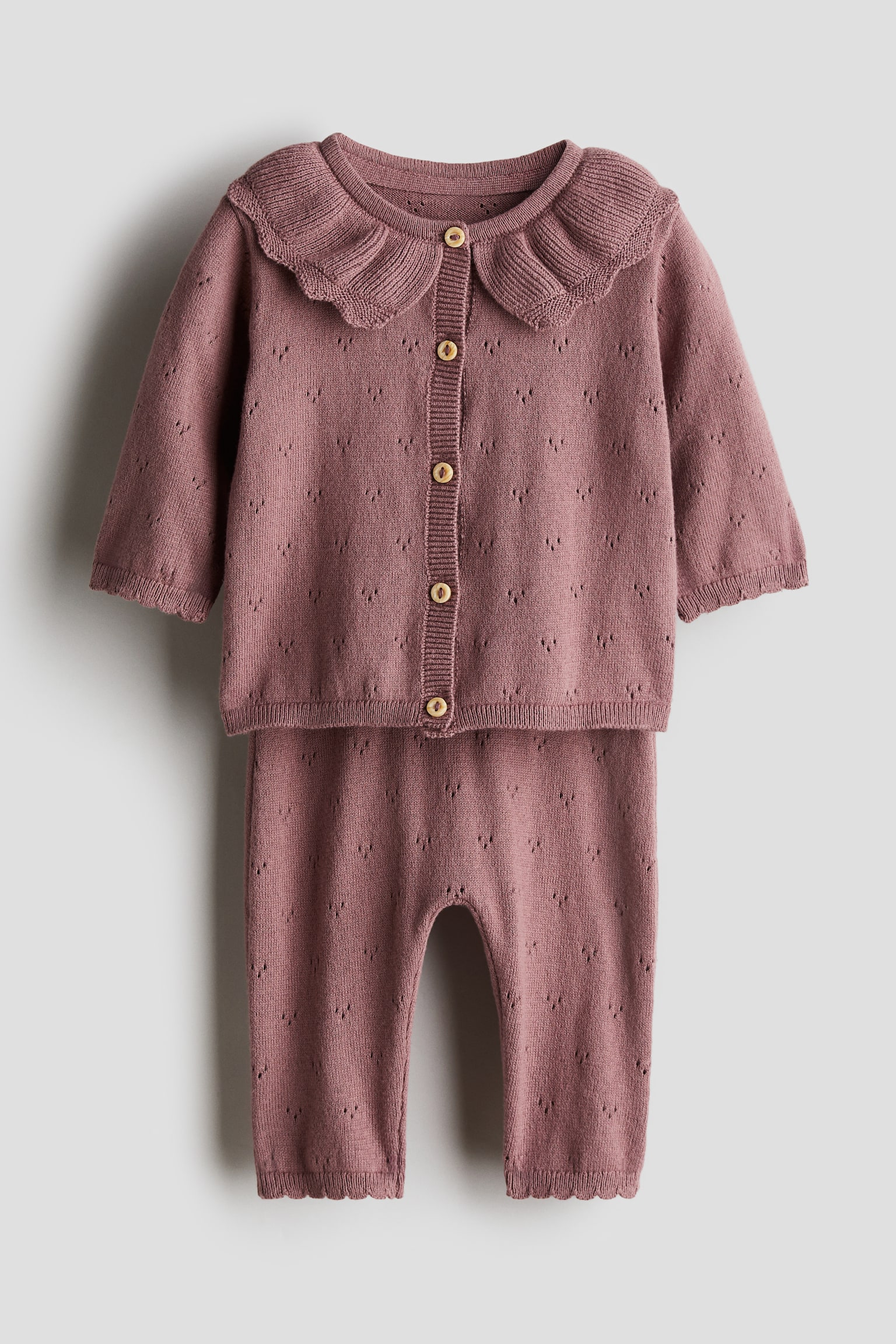 2-piece cotton-knit set - Dark dusty pink/Cream - 1