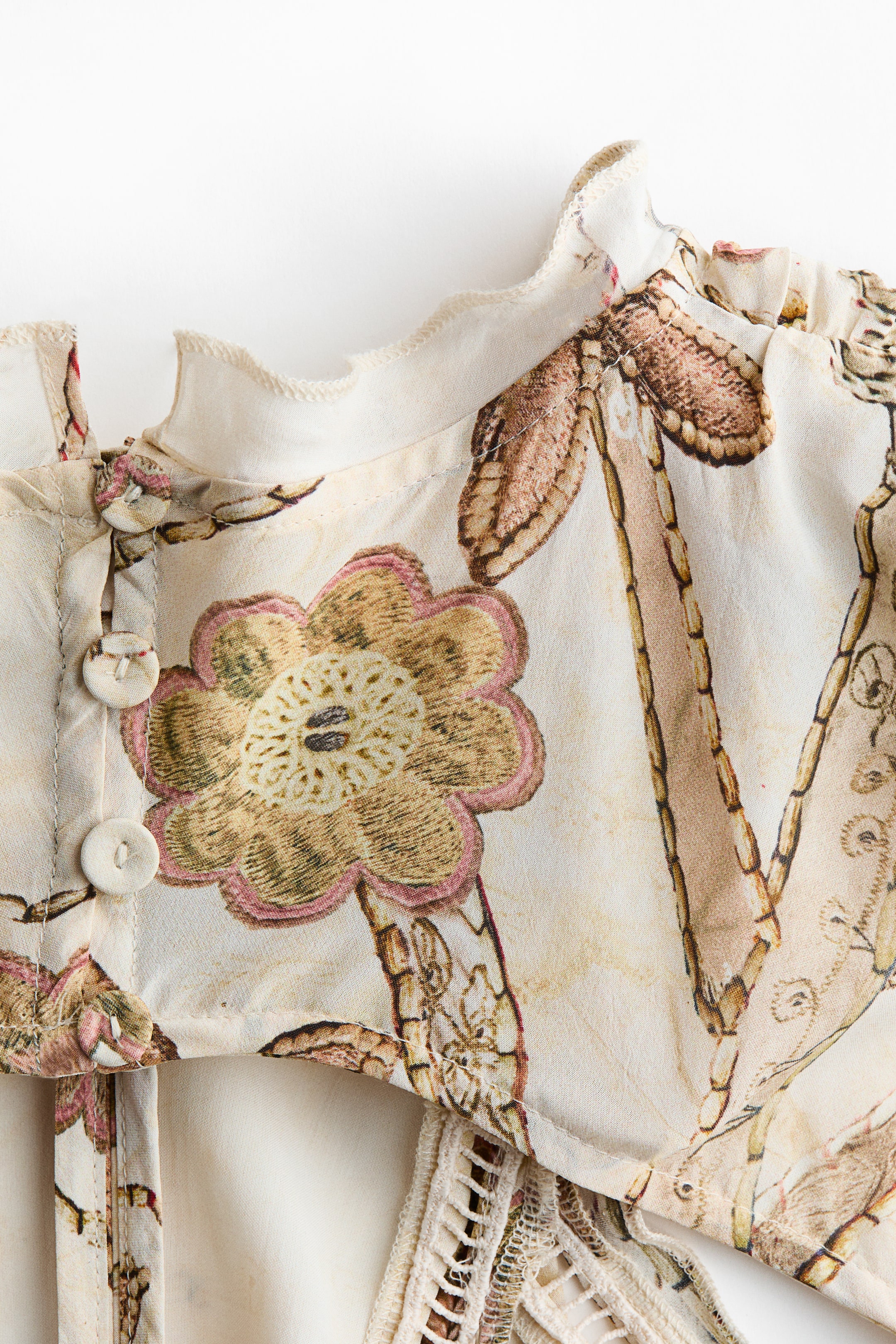 Floral-Print Open-Back Dress with Ruffles