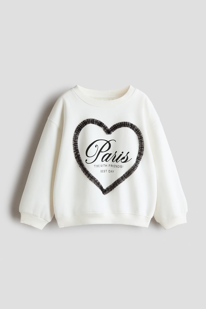 Appliquéd Sweatshirt - White/Paris/Cream/Happy/Dark gray/stars/Dusty pink/hearts - 1