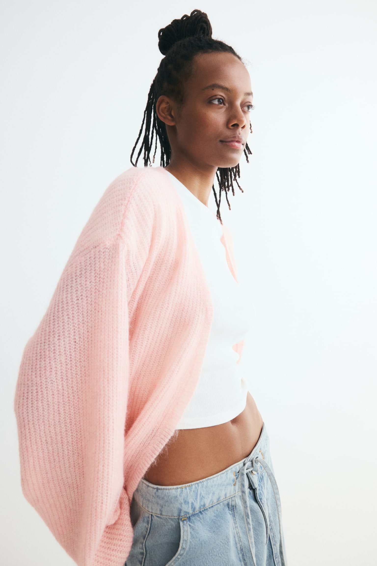Женский кардиган H&M Balloon-Sleeved Casual, цвет: Пыльный розовый — фото 3