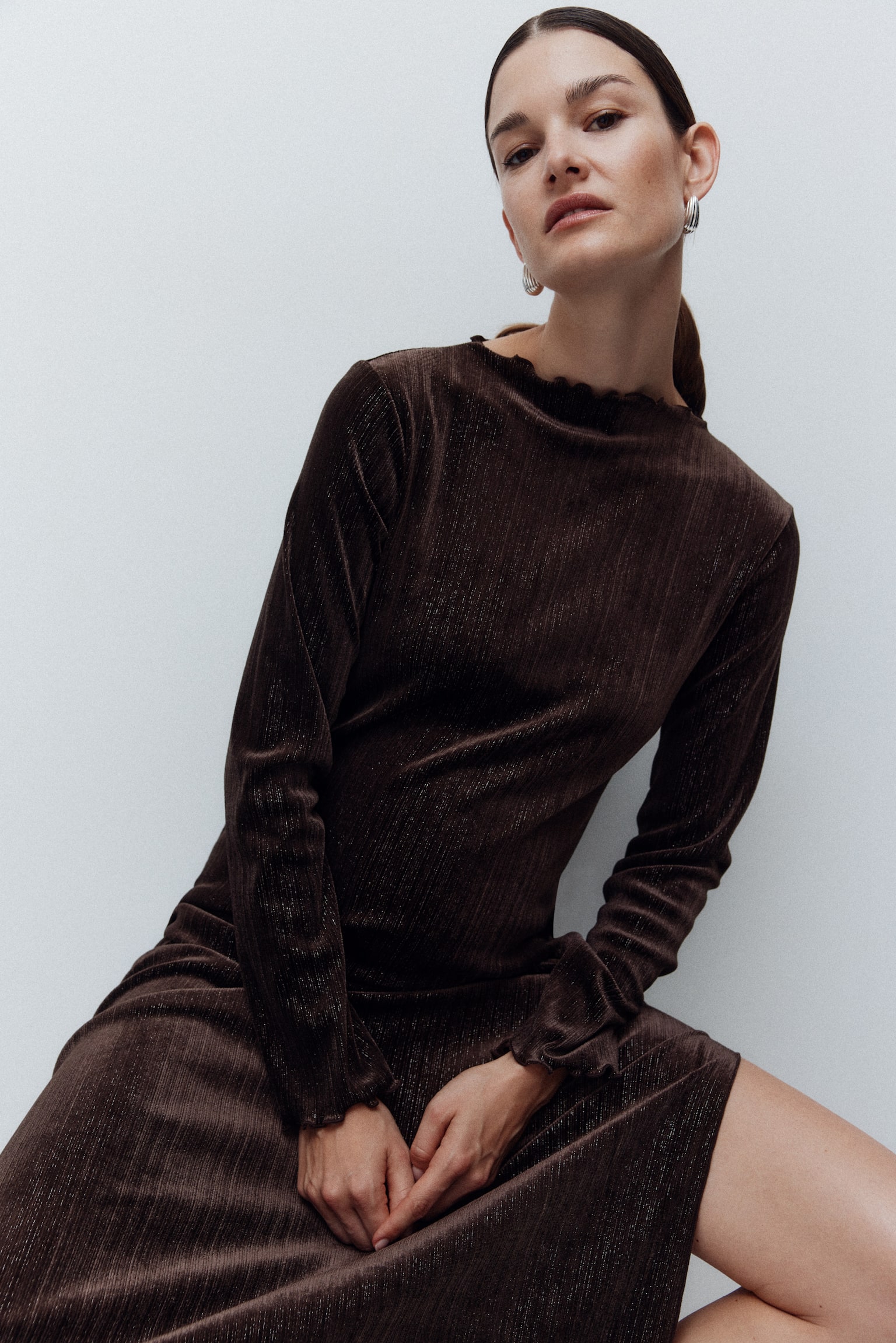 MAMA Glittery velour dress - חום כהה/שחור - 6