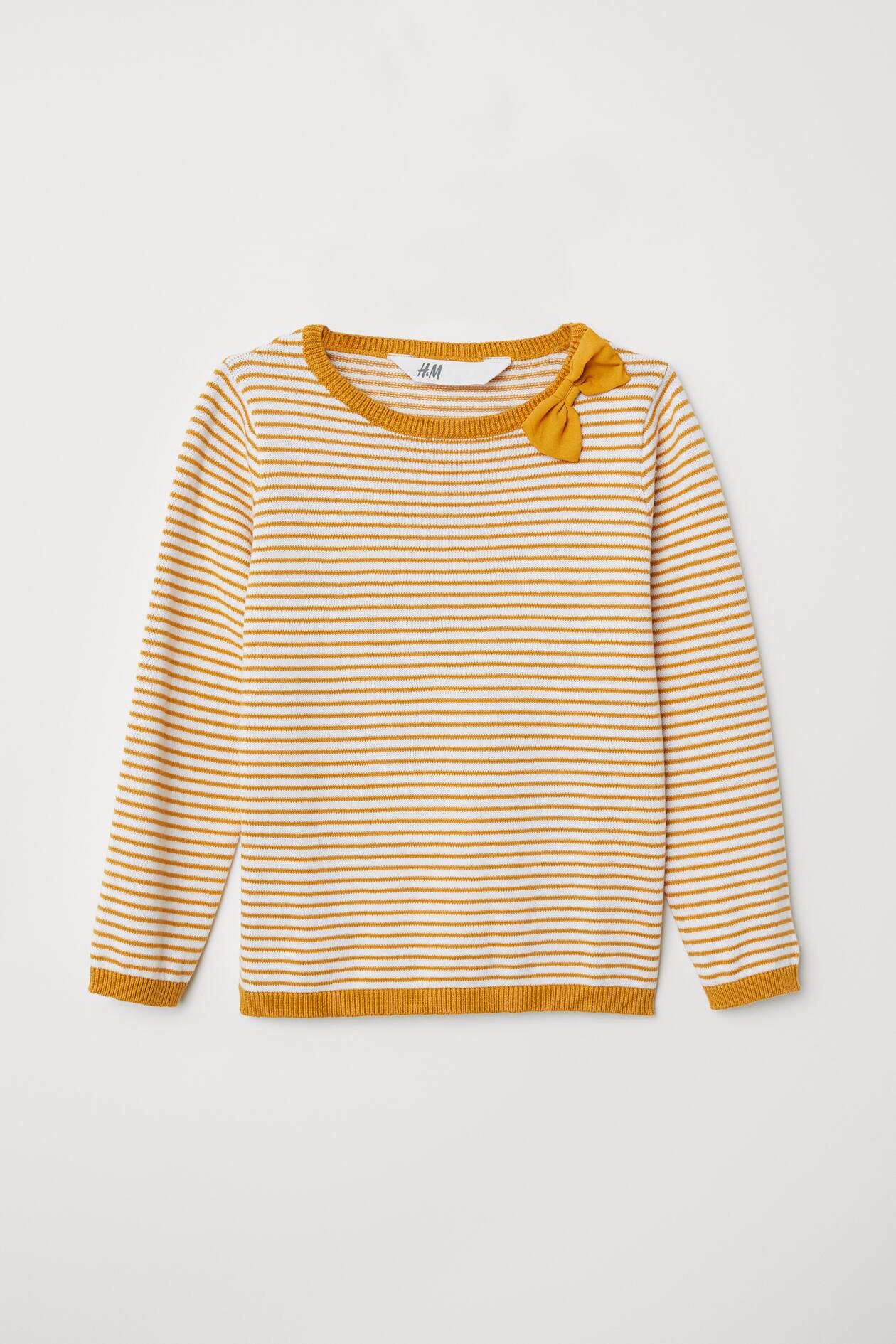 Fine-knit jumper Mustard yellow/White striped Kids H&M