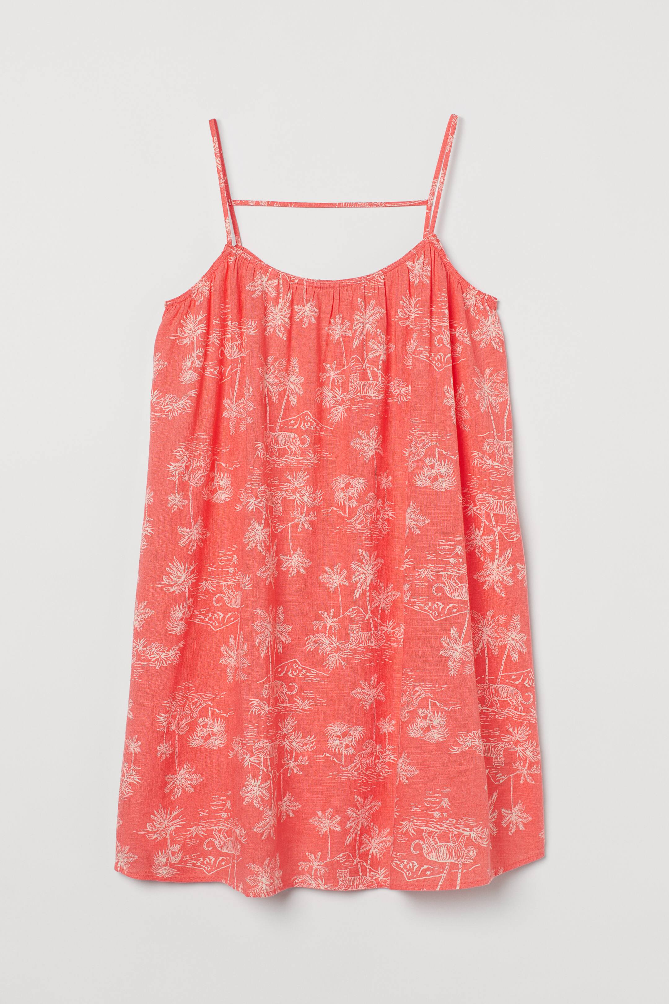 Wide-cut Dress - Sleeveless - Short - Orange/patterned - Ladies | H&M US