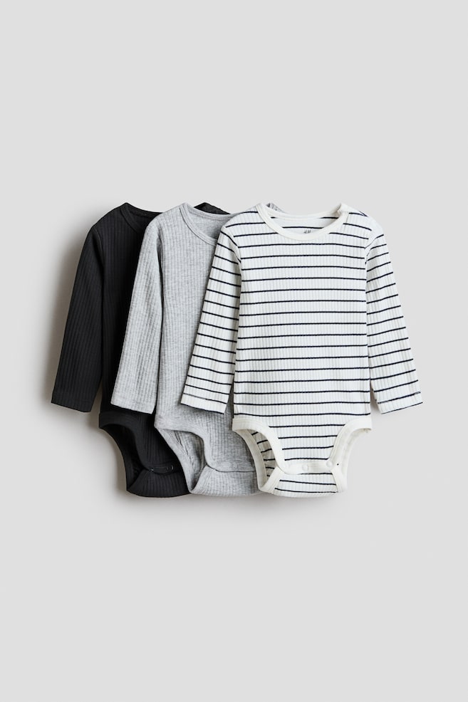 3-Pack Ribbed Bodysuits - Gray/striped/Dusty green/dark gray/Pink/cream/Taupe/light beige/Gray/striped/Light blue/light gray/Light gray melange/Black/white/light green - 1