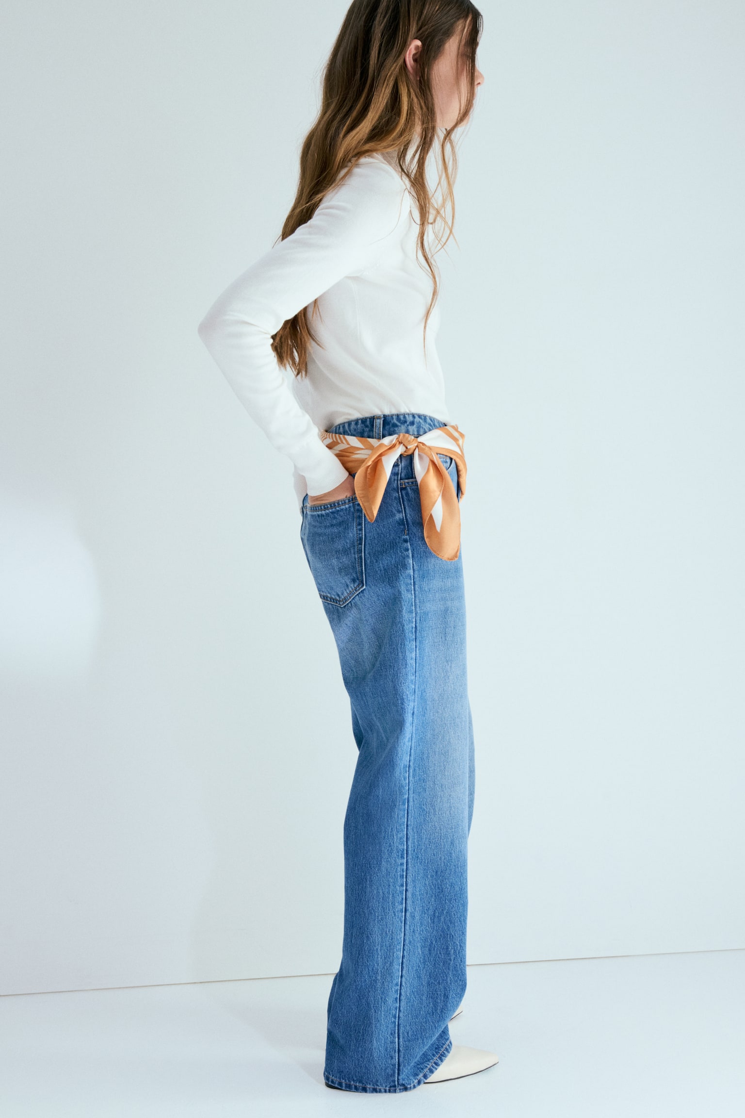 Jeans Straight High Waist con mascada - Azul denim/Anaranjado/Azul denim claro/Azul marino - 7