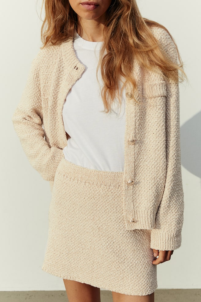 Glittery textured-knit skirt - Light beige - 4
