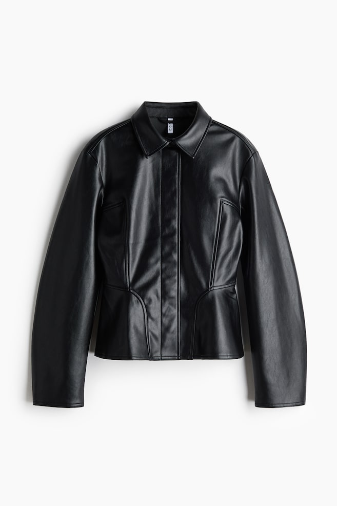 Coated Peplum Shirt - Black - 1