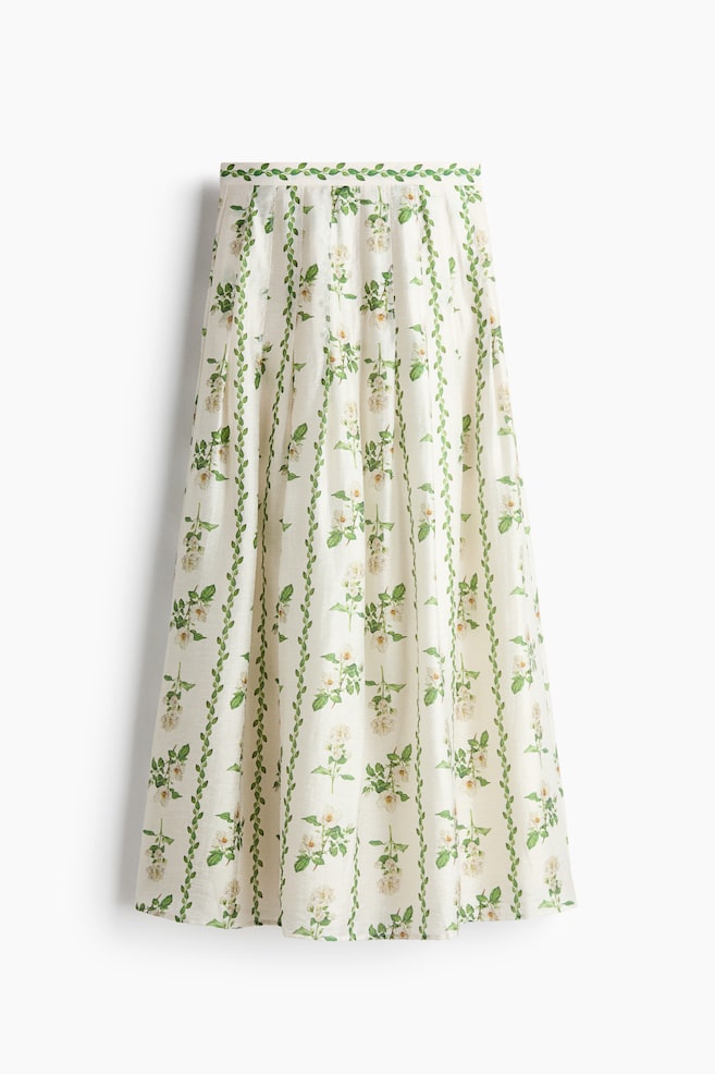 Flared linen-blend skirt - Ivory/Floral - 1