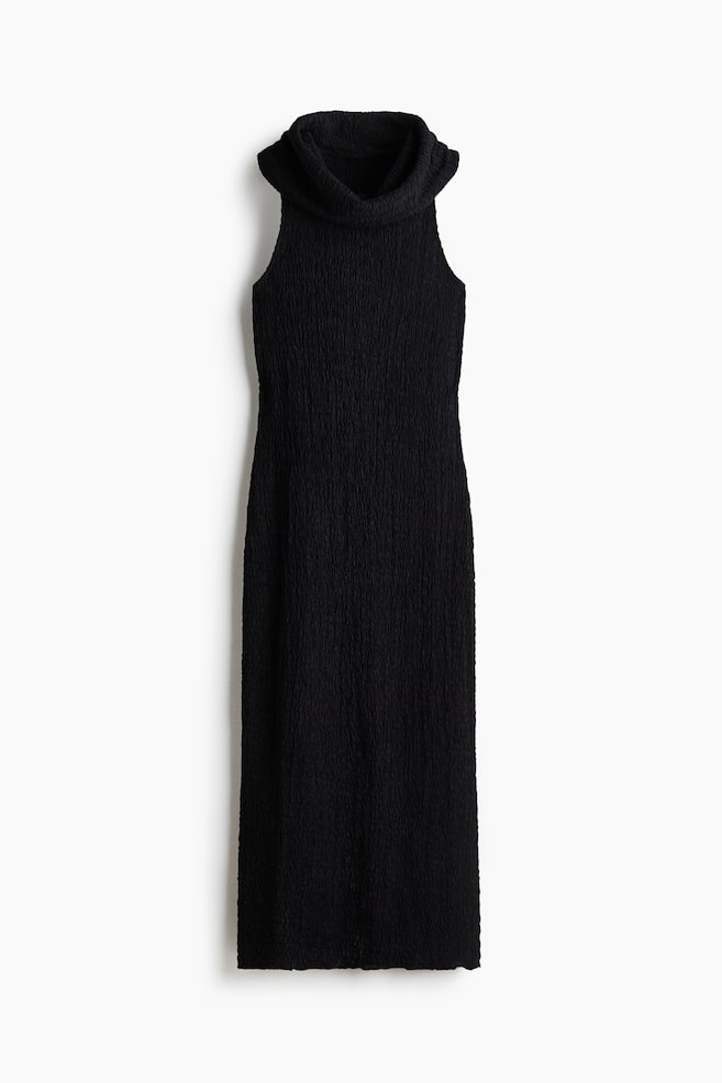 Crinkled Cowl-Neck Dress - Black/Dark brown - 1