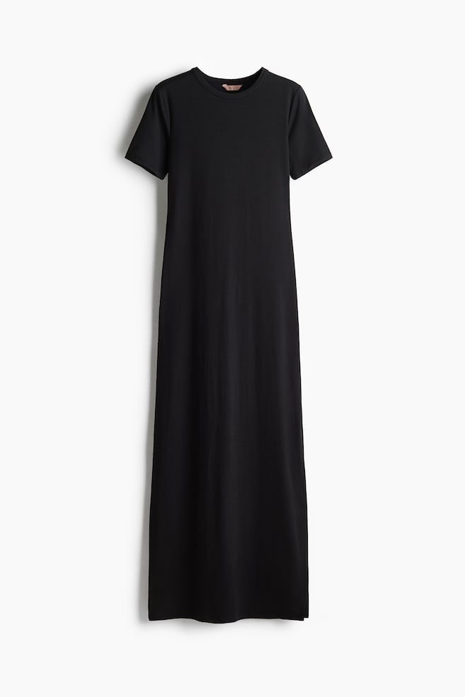 Langes T-Shirt-Kleid - Schwarz/Dunkelbraun/Dunkelbraun/Marineblau - 1