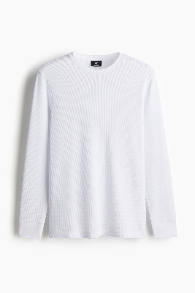 Shirt aus Waffeljersey in Slim Fit - Weiß/Dunkelbraun - 1