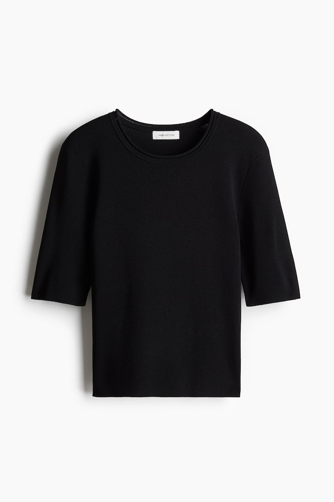 T-shirt en tricot fin - Noir/Blanc/Rouge rouille - 1