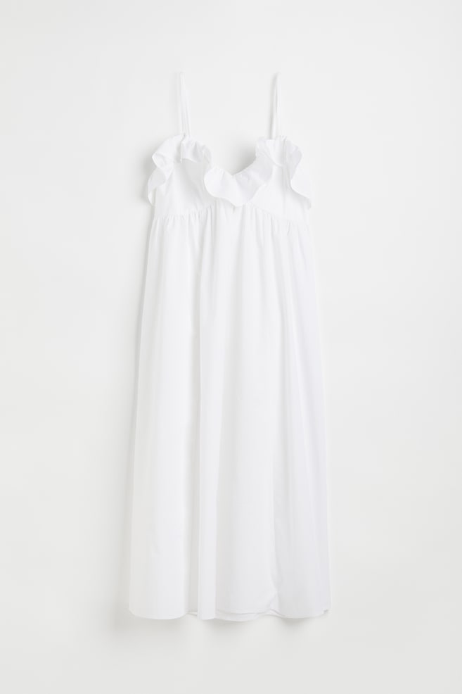 Kjole med flæser - Hvid/Kornblå - 1