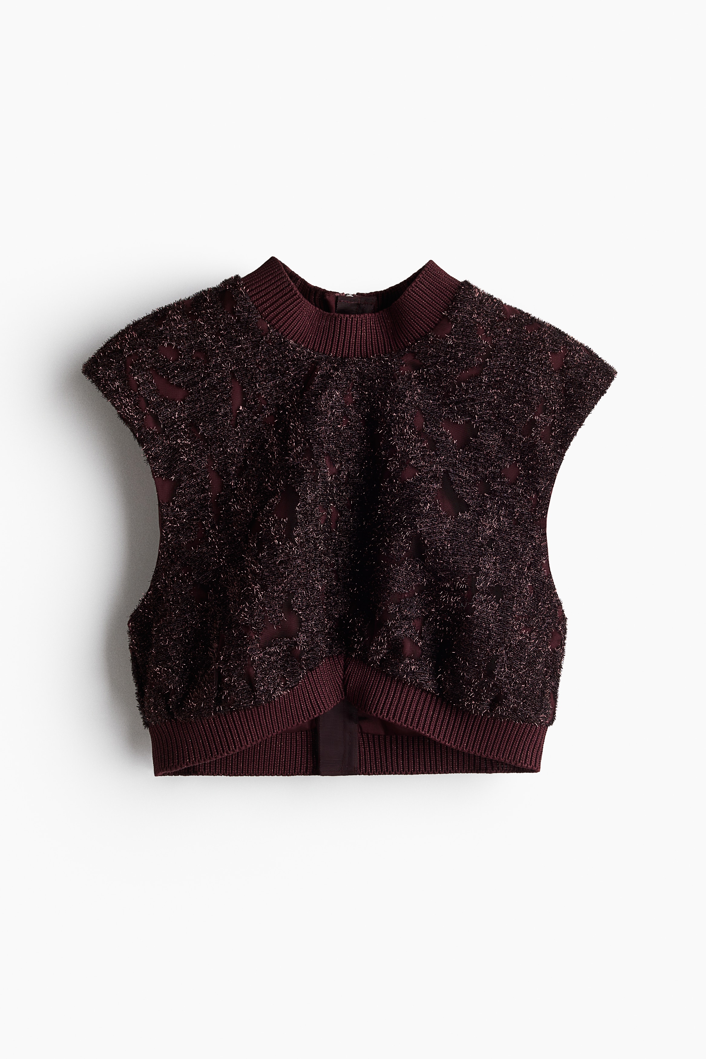 Ladies - Burgundy Cropped glittery top - Size: L  - H&M