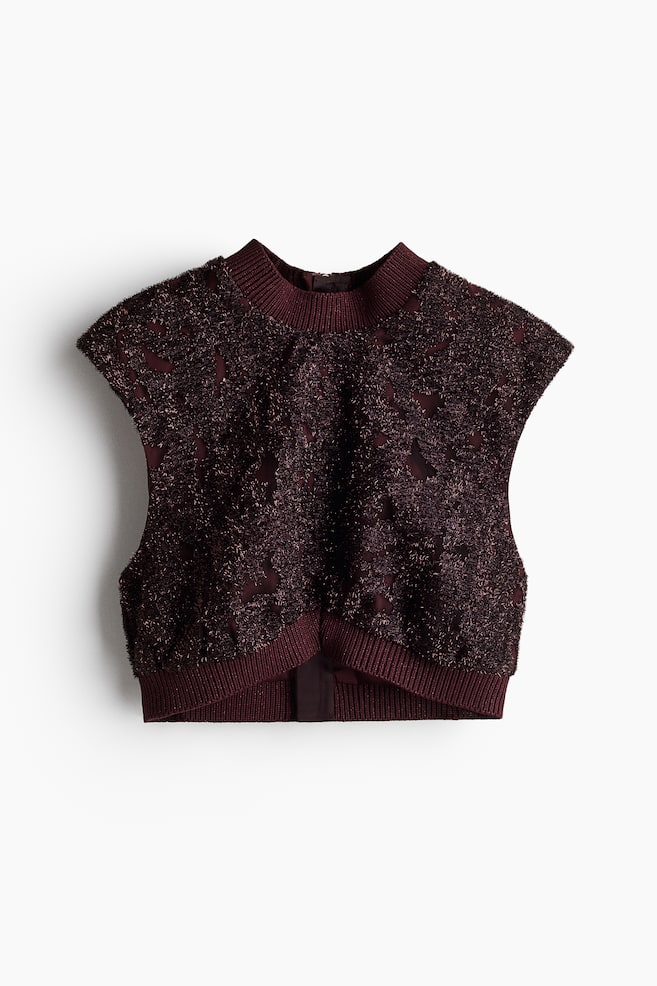 Cropped glittery top - Burgundy - 1